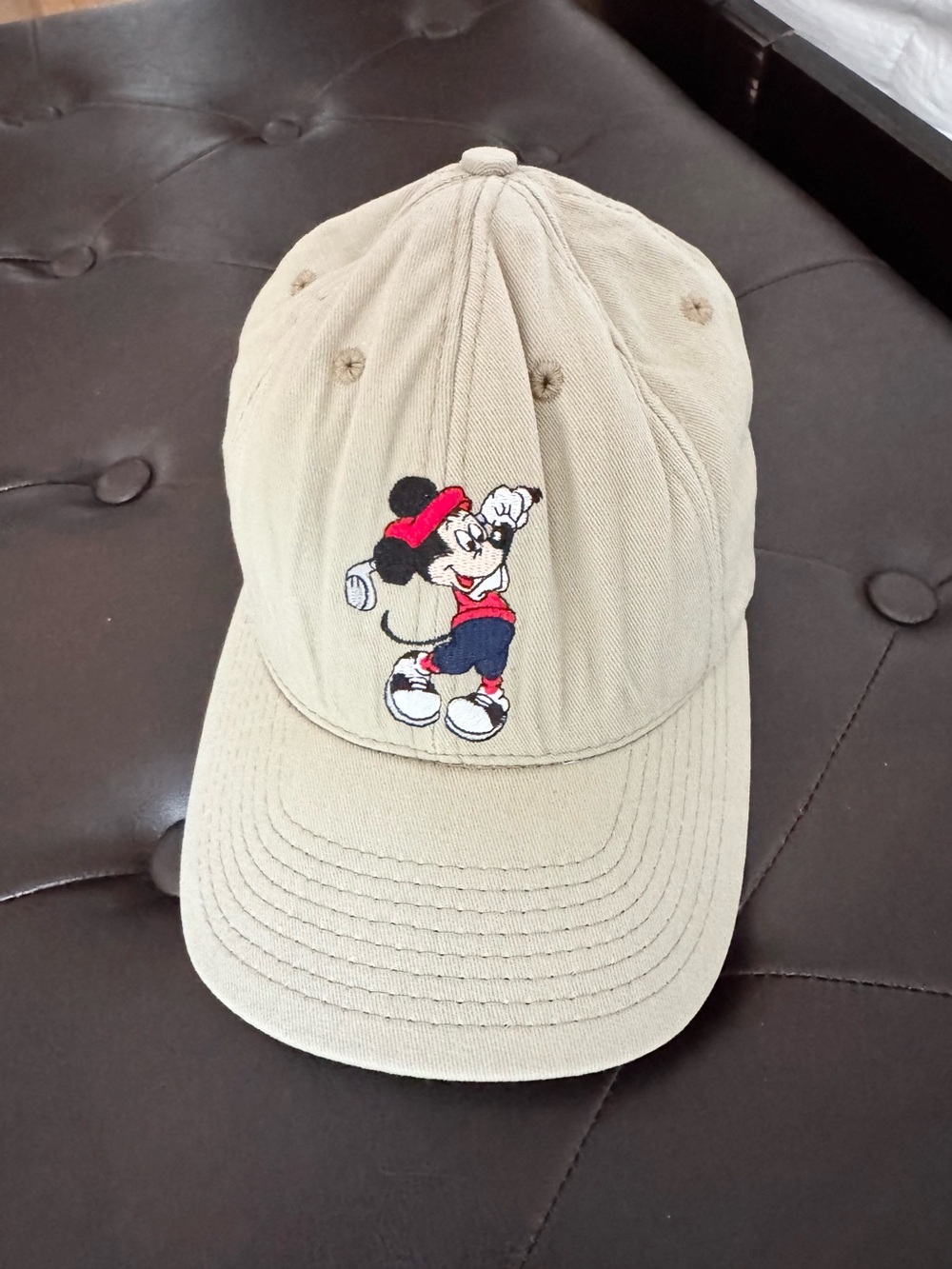 Vintage 90s Walt Disney World Golf Mickey Mouse Strapback Hat, Tan